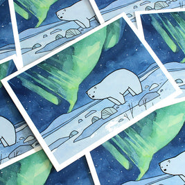 Polar Bear and Northern Lights Card Set