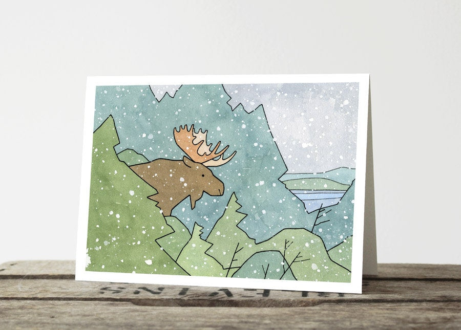 Moose in Snow Card Set