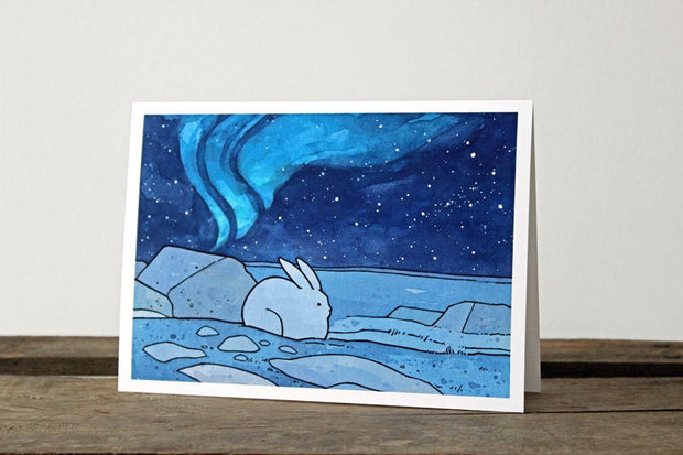 Snowshoe Hare & Northern Lights Card
