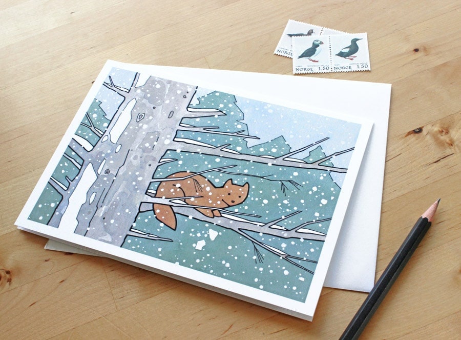 Pine Marten Winter Card