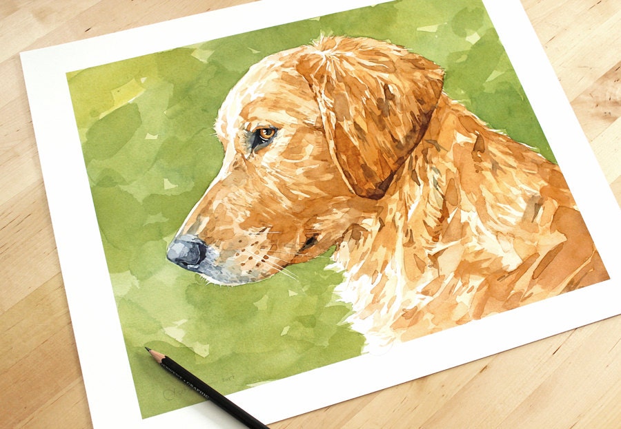 Golden Retriever Watercolor Portrait Print - Limited Edition Dog Art