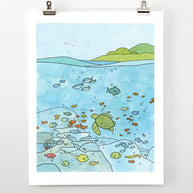 Sea Turtle Coral Reef Print