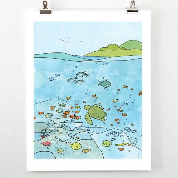 Sea Turtle Coral Reef Print