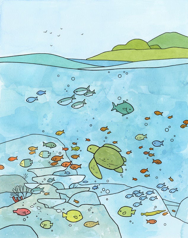 Sea Turtle Coral Reef Print