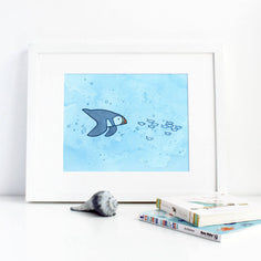 Diving Puffin Watercolor Art Print