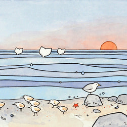 Beach Sandpipers and Whales Print
