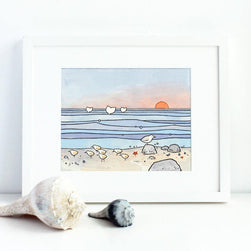Beach Sandpipers and Whales Print
