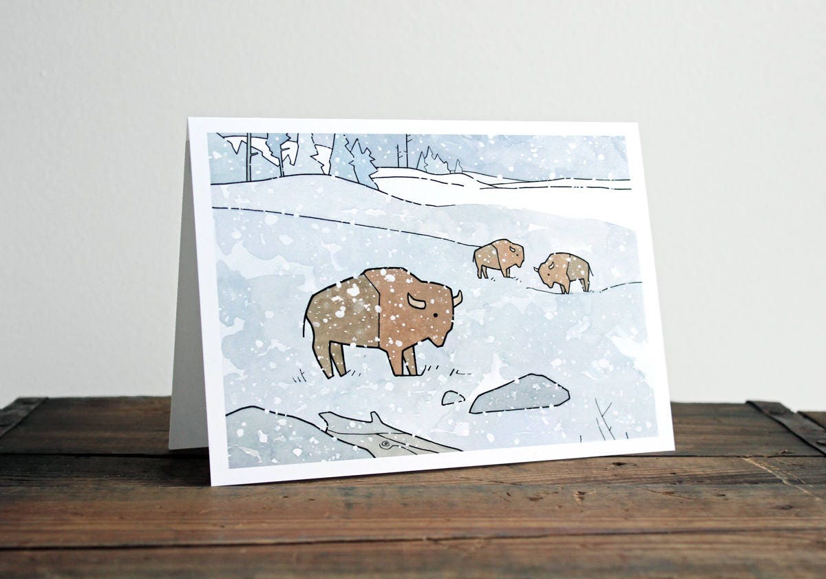 Bison in Snow Card Set