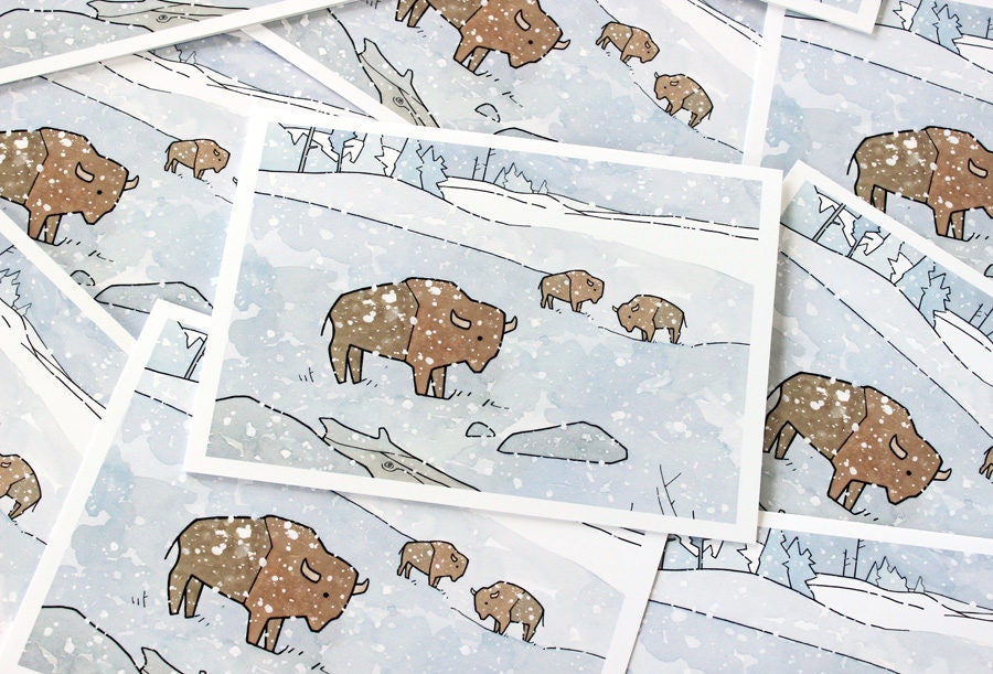 Bison in Snow Card Set