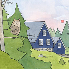 Owl and Cabin Print
