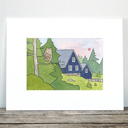 Owl and Cabin Print