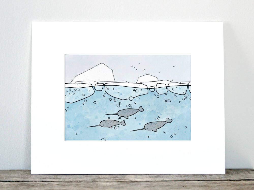 Narwhal Swimming Print