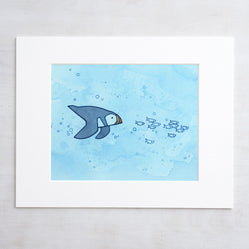 Diving Puffin Watercolor Art Print