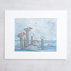 Pelicans in Rain Print
