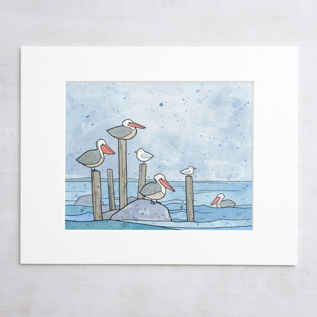 Pelicans in Rain Print