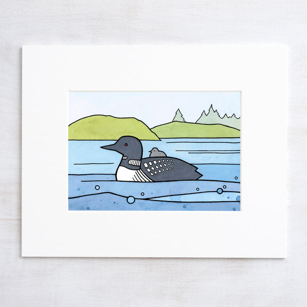 Loon and Baby Illustration Bird Art Print