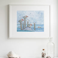 Pelicans in Rain Print
