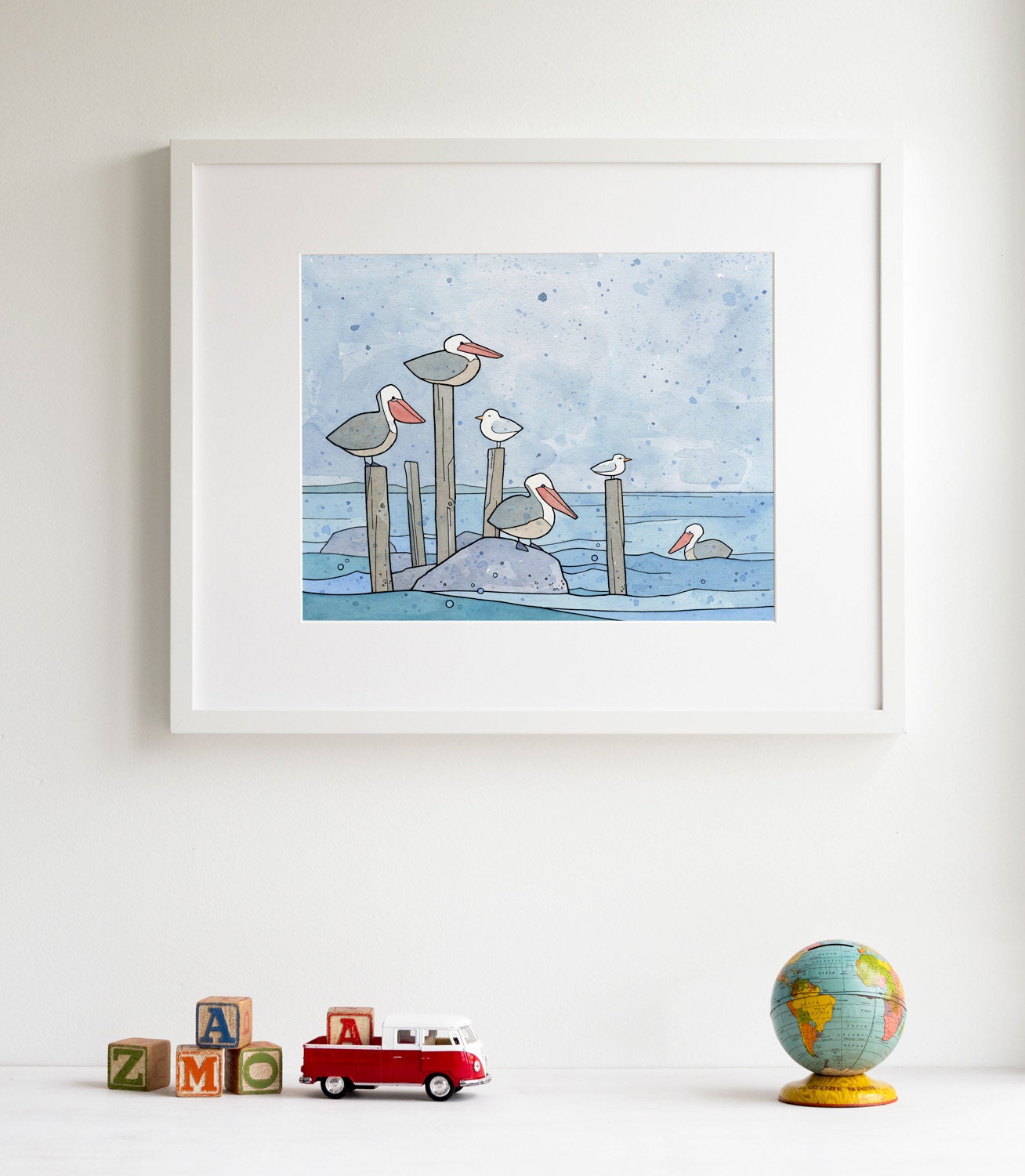 Pelicans in Rain Print