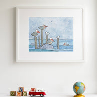 Pelicans in Rain Print
