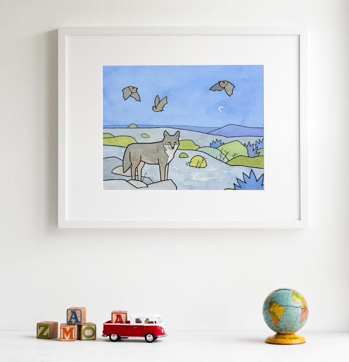 Coyote and Bats Art Print: