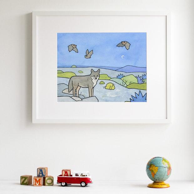 Coyote and Bats Art Print: