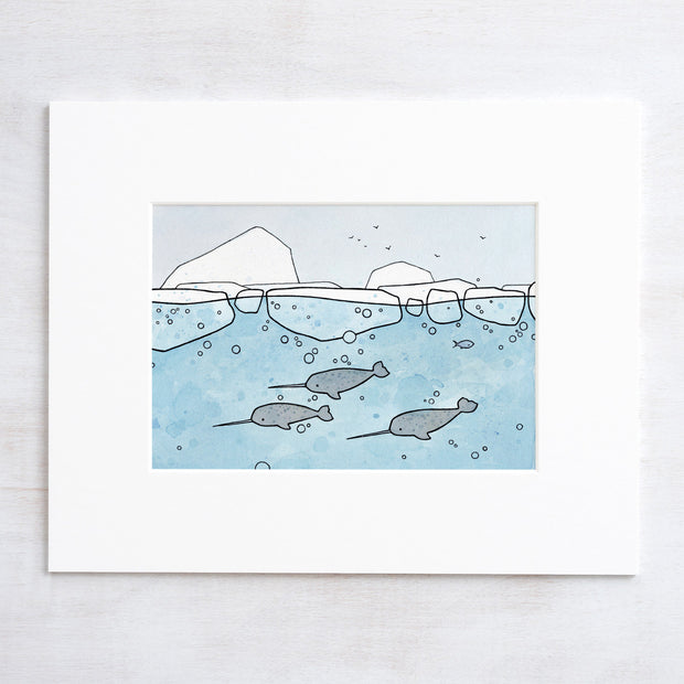 Narwhal Swimming Print