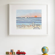 Beach Sandpipers and Whales Print