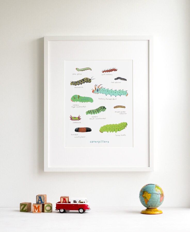 Caterpillars Art Print: Watercolor Nature Painting