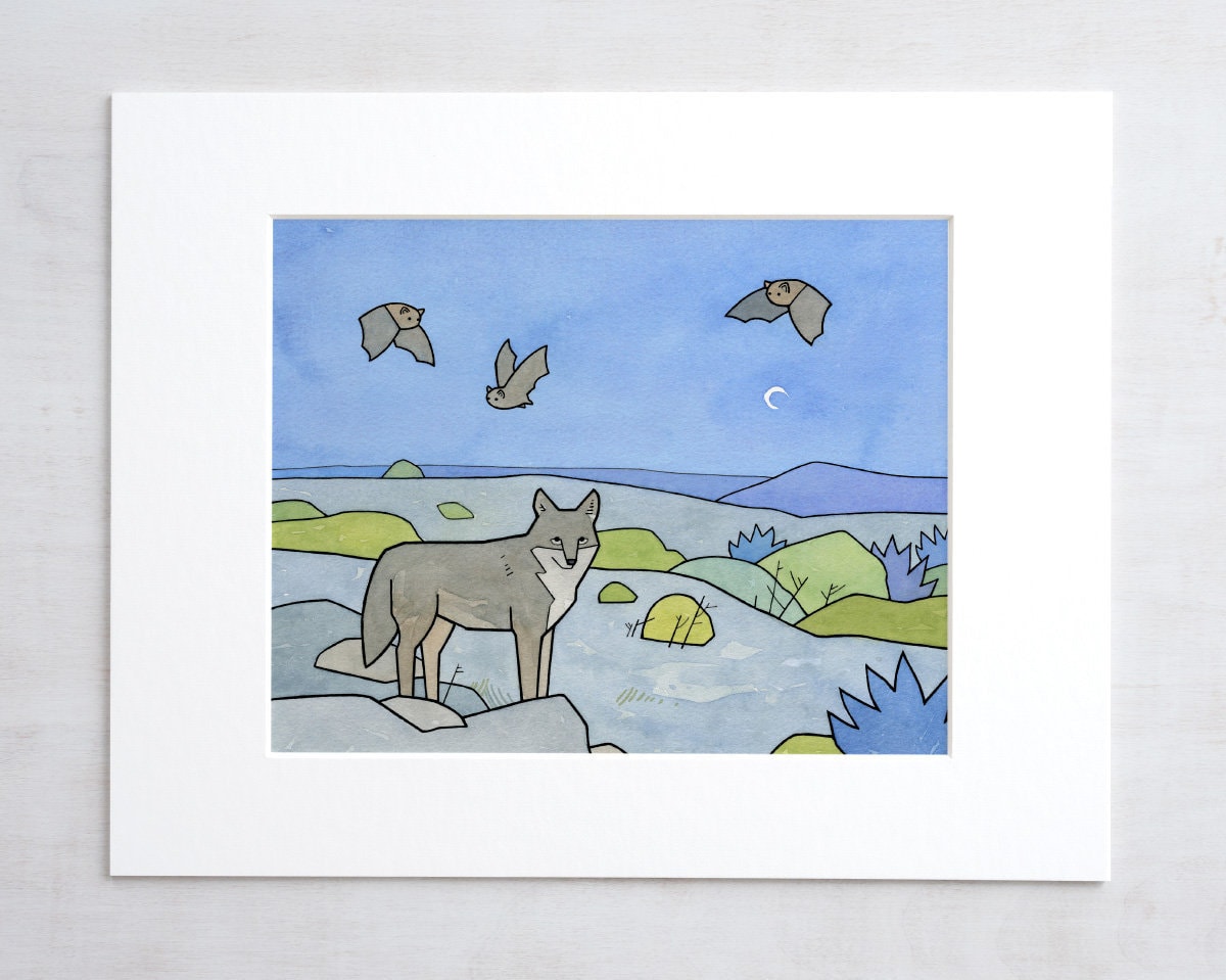 Coyote and Bats Art Print: