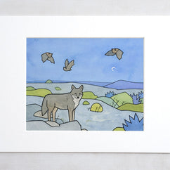 Coyote and Bats Art Print: