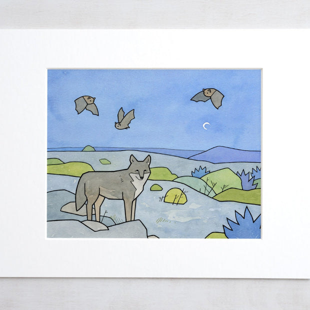 Coyote and Bats Art Print: