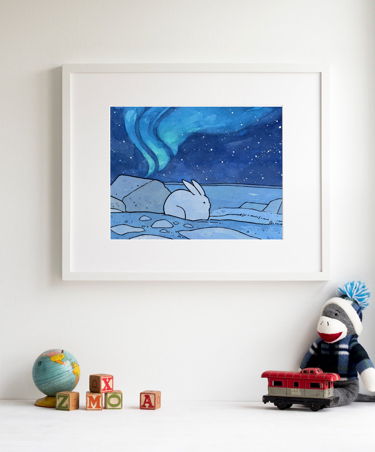 Arctic Northern Lights Snowshoe Hare Print