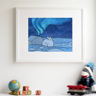 Arctic Northern Lights Snowshoe Hare Print