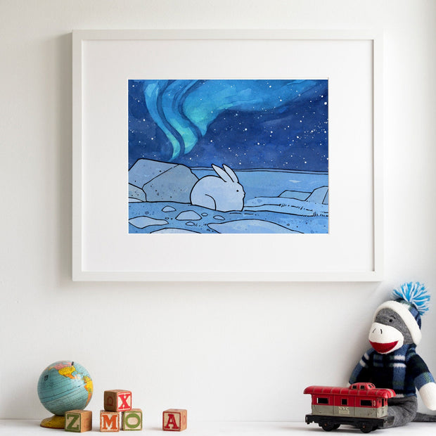 Arctic Northern Lights Snowshoe Hare Print