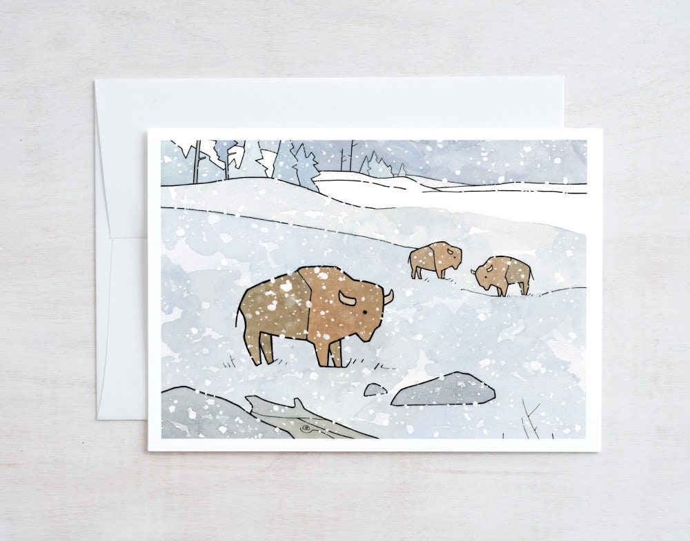 Bison in Snow Card Set