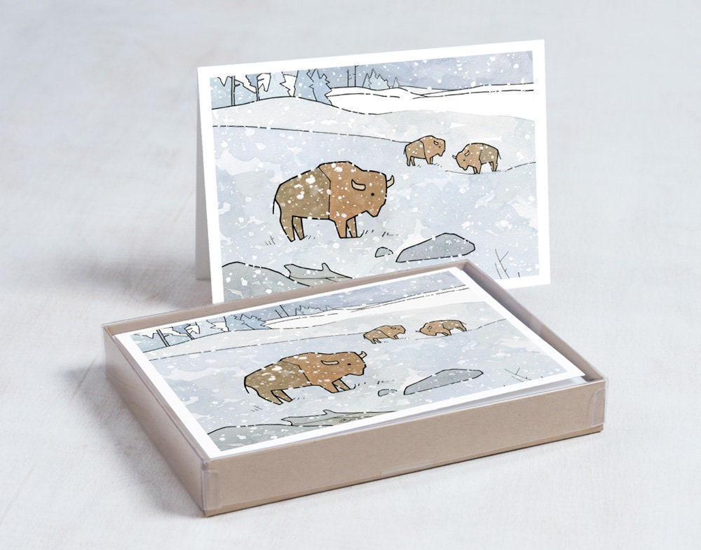 Bison in Snow Card Set