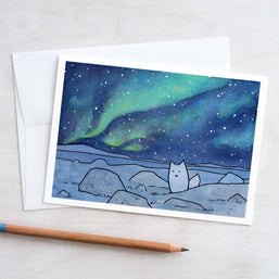 Arctic Fox Under Northern Lights Card