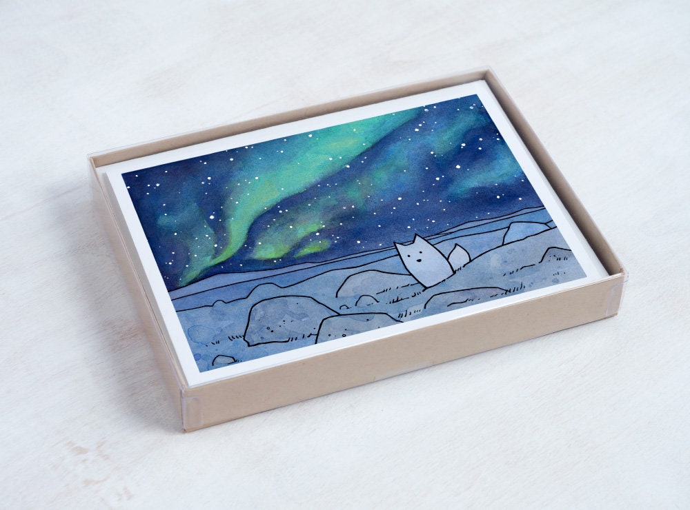 Arctic Fox Northern Lights Card Set