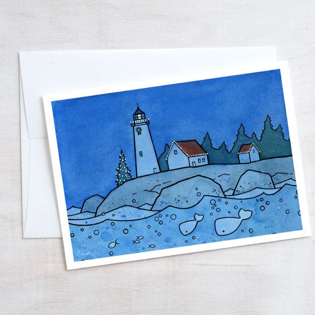 Whales Christmas Night Card