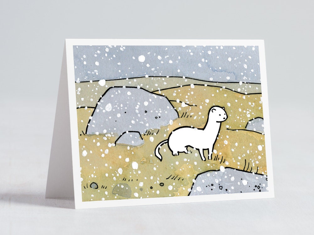 White Weasel in Snow Card