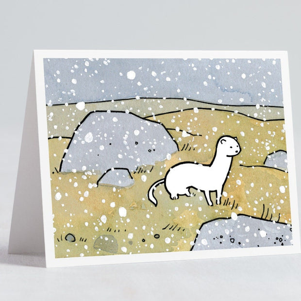 White Weasel in Snow Card