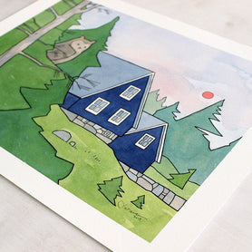 Owl and Cabin Print