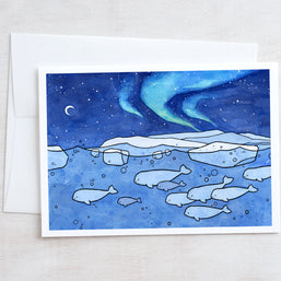 Beluga Whales and Northern Lights Card