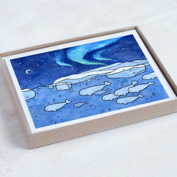Belugas Arctic Northern Lights Holiday Card Set