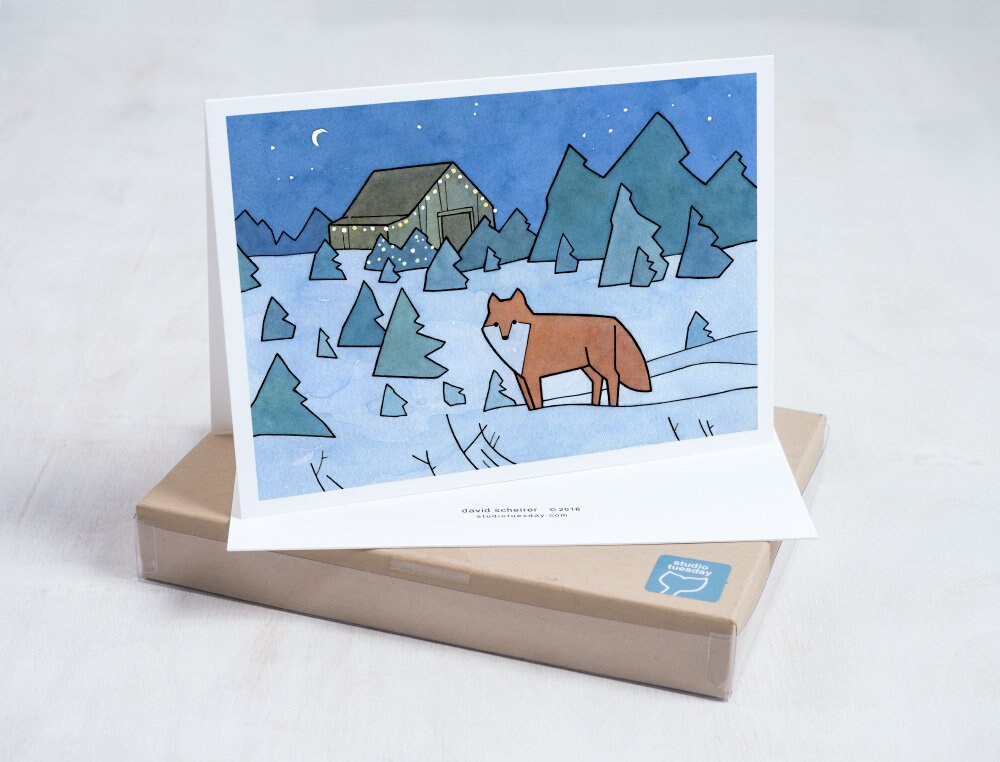 Red Fox Christmas Tree Farm Card Set