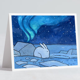 Snowshoe Hare & Northern Lights Card