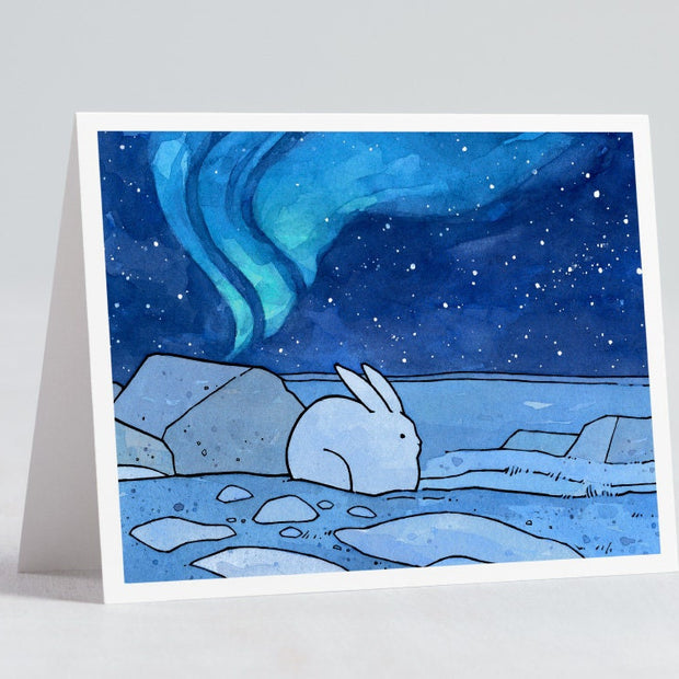 Snowshoe Hare & Northern Lights Card