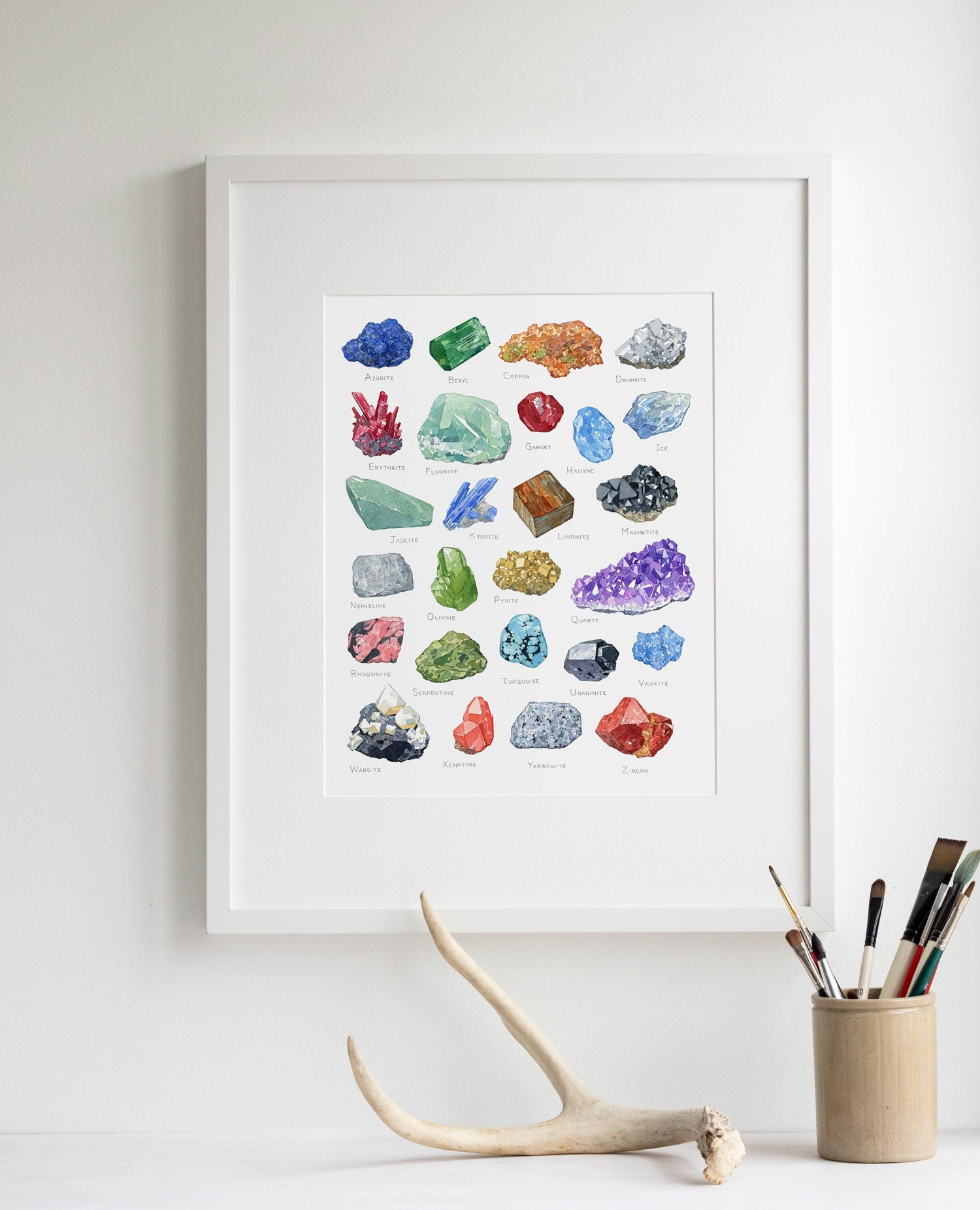 Minerals Alphabet Watercolor Print