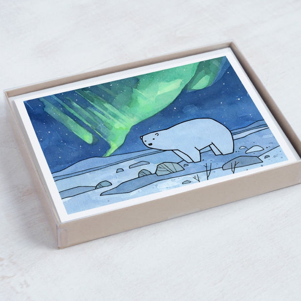 Polar Bear and Northern Lights Card Set