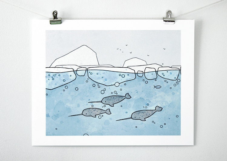 Narwhal Swimming Print